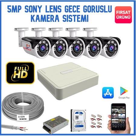 5 Kameralı 5 MP Sony Lens Gece Görüşlü AHD Güvenlik Kamerası Sistemi