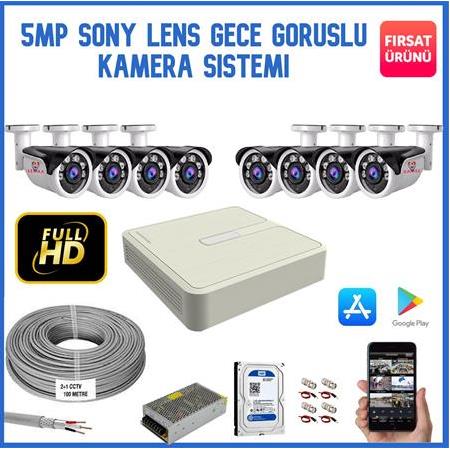 8 Kameralı 5 MP Sony Lens Gece Görüşlü AHD Güvenlik Kamerası Sistemi