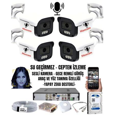 4 Kameralı SESLİ 5MP Sony Lens Gece Renkli Araç Ve Yüz Tanımalı Kamera Sistemi