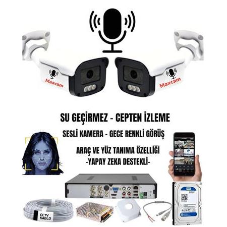 2 Kameralı SESLİ 5MP Sony Lens Gece Renkli Araç Ve Yüz Tanımalı Kamera Sistemi