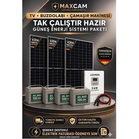 4 kW Şebeke Destekli TV, Buzdolabı, TV Tak çalıştır Güneş Enerji Sistemi Paketi