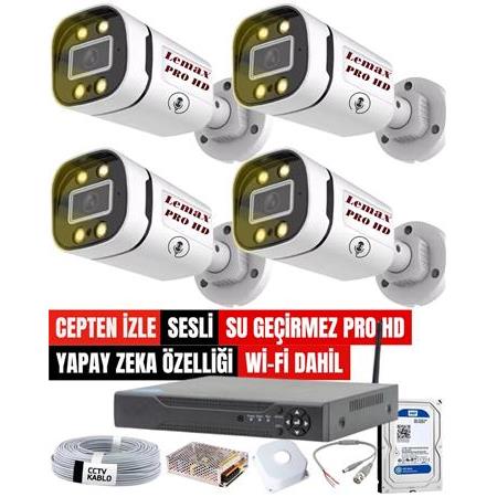 4 Kameralı Güvenlik Sistemi Sesli Gece Renkli 5 MP Lemax PRO HD Kamera Sİstemleri