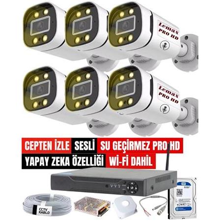 6 Kameralı Güvenlik Sistemi Sesli Gece Renkli 5 MP Lemax PRO HD Kamera Sİstemleri