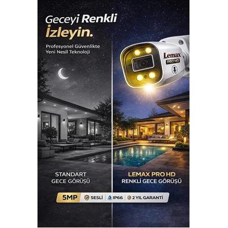 6 Kameralı Güvenlik Sistemi Sesli Gece Renkli 5 MP Lemax PRO HD Kamera Sİstemleri