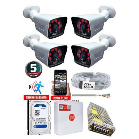 4 Kameralı 5 MP Sony Fulhan Gece Görüşlü, Dış Mekan Mekan Kamera Sistemi
