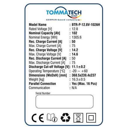 TommaTech 12.8Volt 102 AH G2 Lityum Batarya Modüler Serisi 12Volt Lifepo4