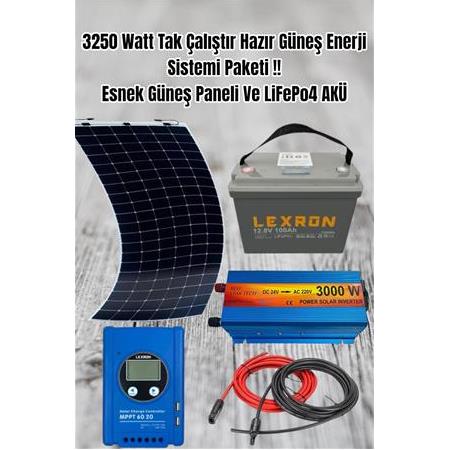3250 WATT Taşınabilir, Hazır Güneş Enerji Sistemi Paketi -ESNEK GÜNEŞ PANELİ- LiFePO4  AKÜ