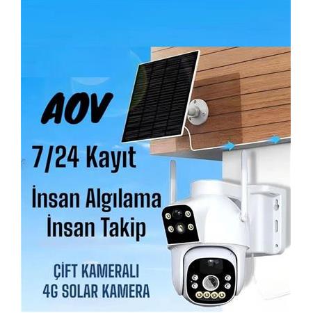Aov Çift Kameralı 7/24 Kayıt E Sim Özellikli 4g Solar Kamera
