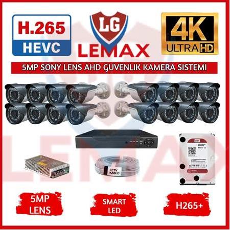 16 Kameralı 5 MP Sony Lens Gece Görüşlü Güvenlik Kamera Sistemi